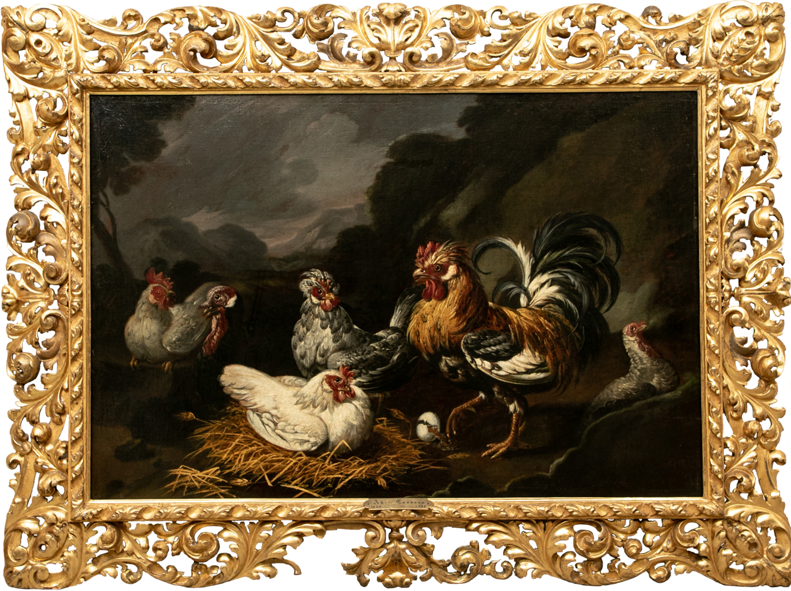 Attrib. Giovanni Agostino Cassana (1658-1720) 17th C. Old Master Oil On Canvas, Chickens In A Landscape
